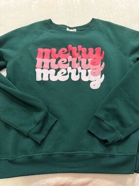 Christmas Green Sweatshirt Merry Women’s Size Large D71